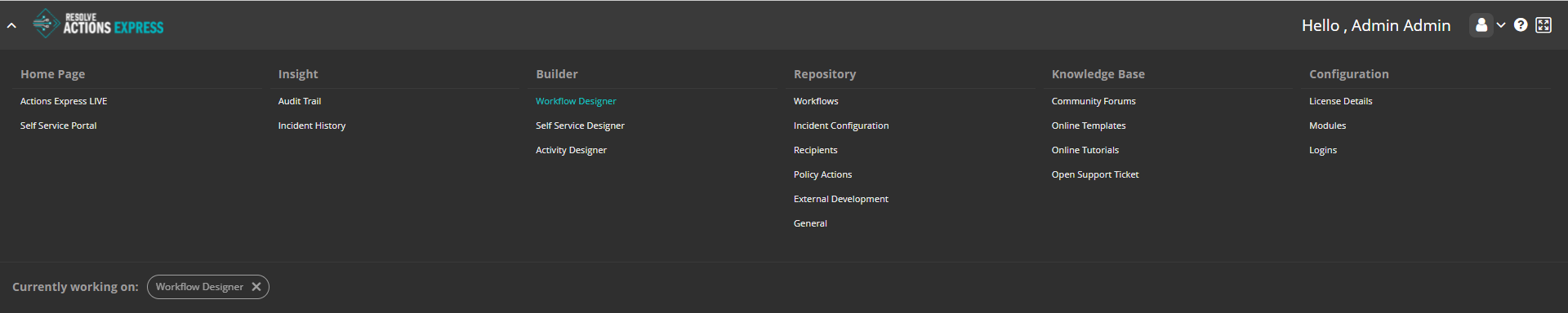 Resolve - Navigation Menu