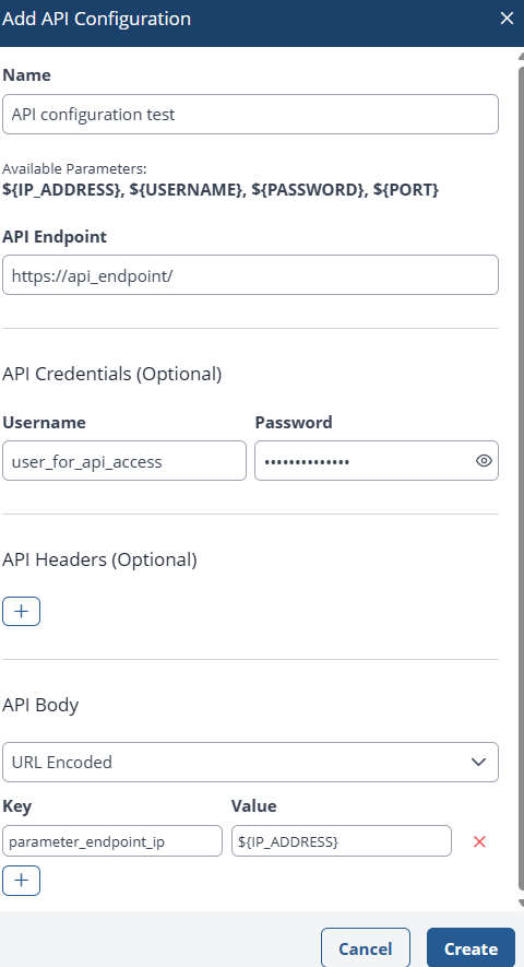 API Configuration Example